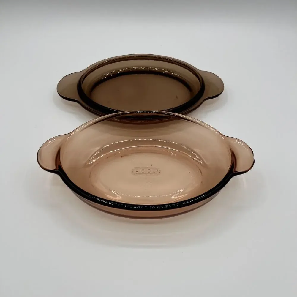 CORNING VISION Vtg Amber Glass Oval Casserette Dish with Lid  Grab-it V-14-B